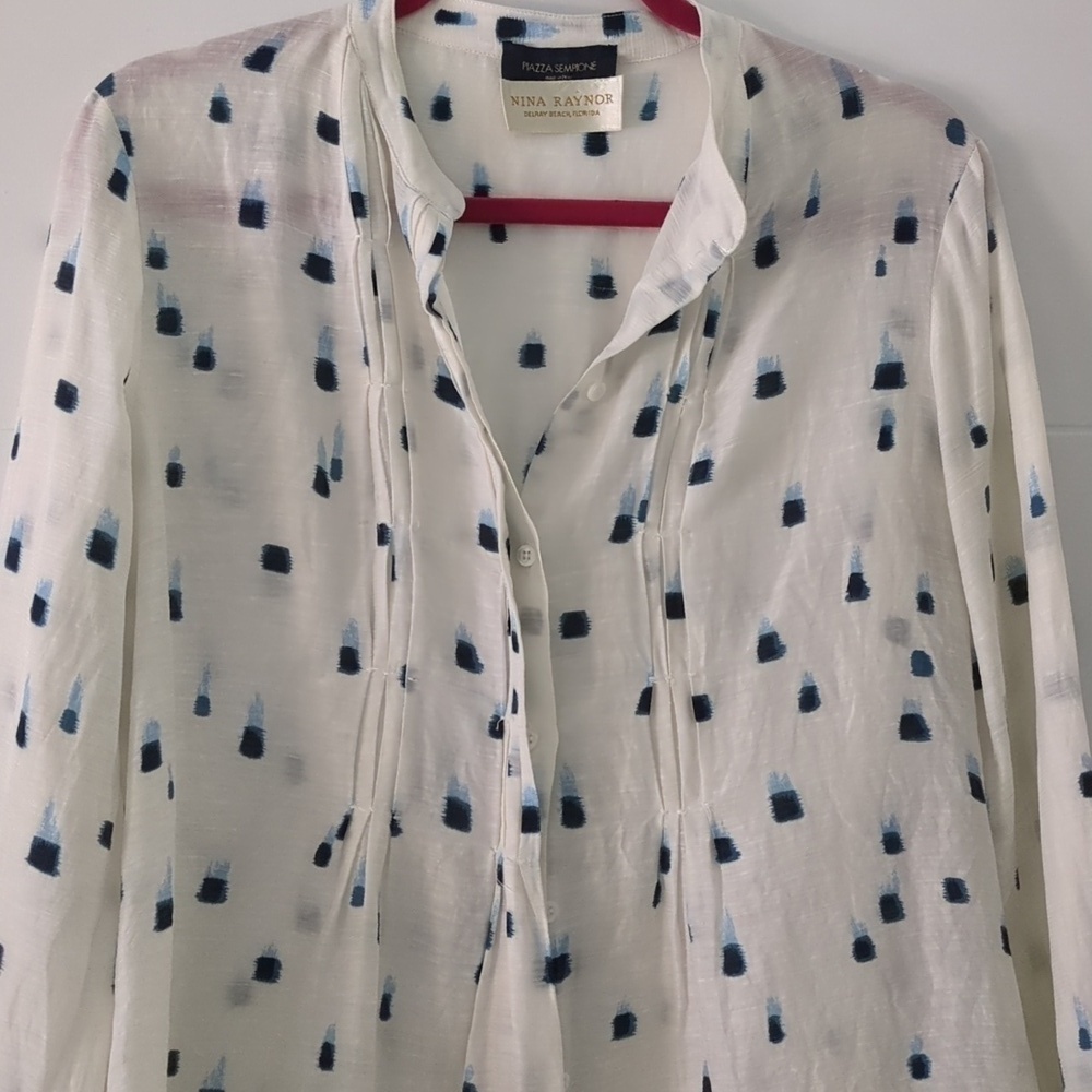 Piazza Sempione Made In italy Elegant White& Blue Patterned Button Down Tunic - Picture 3 of 8